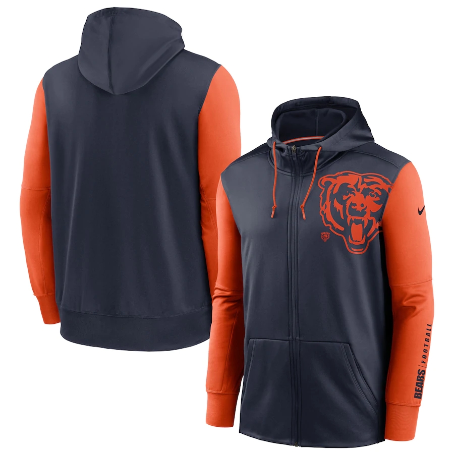 NFL Nike Chicago Bears Navy Orange Fan Gear Mascot Performance FullZip Hoodie->new york jets->NFL Jersey